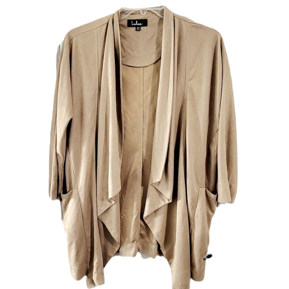 Lulus Tan Draped Waterfall Front Open‎ Cardigan Size S/M.